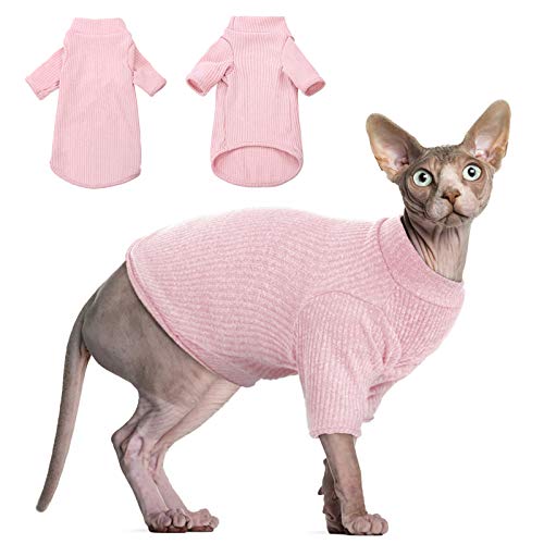 DENTRUN Sphynx Hairless Cats Shirt Pullover Kitten Tshirts mit Ärmeln Atmungsaktive Katzenkleidung Rollkragenpullover Entzückende haarlose Katze Kleidung Weste Pyjama Jumpsuit für alle Jahreszeiten von DENTRUN