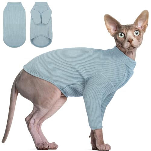 DENTRUN Sphynx Hairless Cats Shirt Pullover Kitten Tshirts mit Ärmeln Atmungsaktive Katzenkleidung Rollkragenpullover Entzückende haarlose Katze Kleidung Weste Pyjama Jumpsuit für alle Jahreszeiten von DENTRUN