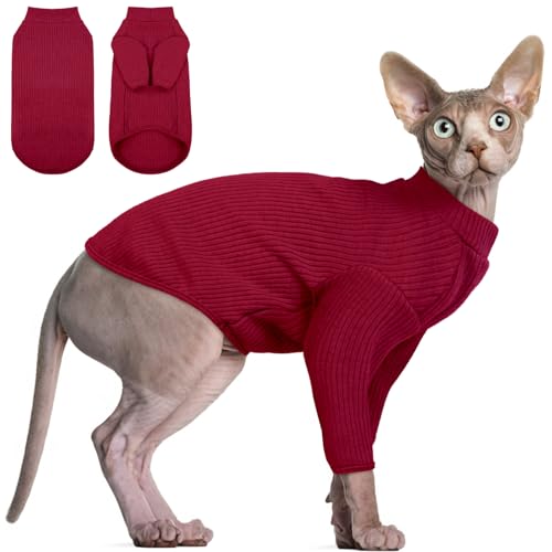 DENTRUN Sphynx Hairless Cats Shirt Pullover Kitten Tshirts mit Ärmeln Atmungsaktive Katzenkleidung Rollkragenpullover Entzückende haarlose Katze Kleidung Weste Pyjama Jumpsuit für alle Jahreszeiten von DENTRUN