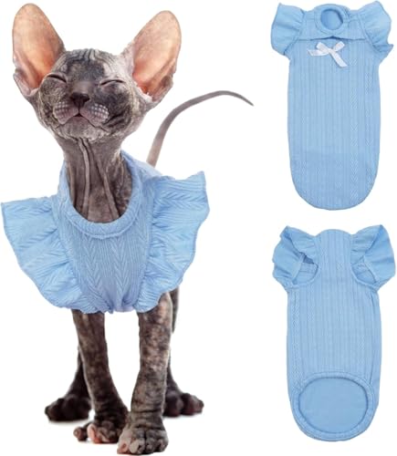 DENTRUN Sphynx Haarloses Katzen-Shirt, Katzen Pullover, Kätzchen-Kleidung mit Volantärmeln, atmungsaktiv Sphynx Katze Kleidung, Katzen Pyjama von DENTRUN