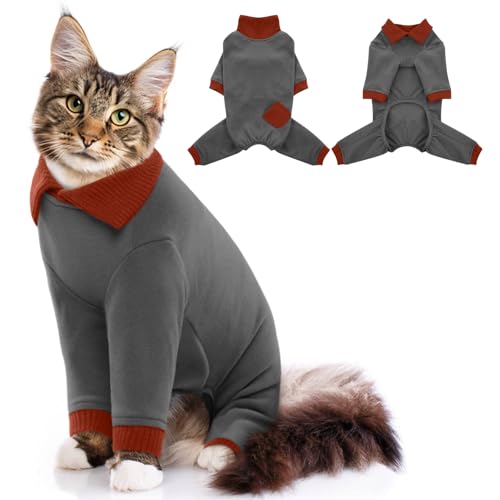 DENTRUN Katzenpullover, Katzenkleidung mit Vier Beinen, Atmungsaktive Weiche Pullover füR Katzen, Katzen Jumpsuit Onesie, Katzen Rollkragenpullover, Katzen Recovery Anzug für weibliche von DENTRUN