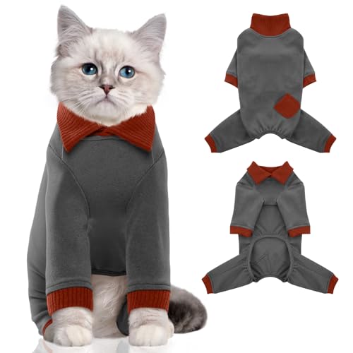 DENTRUN Katzenpullover, Katzenkleidung mit Vier Beinen, Atmungsaktive Weiche Pullover füR Katzen, Katzen Rollkragenpullover, Katzen Jumpsuit Onesie, Katzen Recovery Anzug für weibliche von DENTRUN