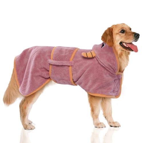 DENTURN Hundebademantel, Hundebademantel für Große Hunde mit Starker Wasseraufnahme, Hunde Bademantel für Kleine Hunde, Hundebademantel Frottee Dog Bathrobe(2XL,Rosa) von DENTRUN