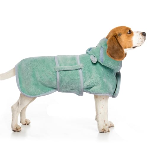 DENTURN Hundebademantel, Hundebademantel für Große Hunde mit Starker Wasseraufnahme, Hunde Bademantel für Kleine Hunde, Hundebademantel Frottee Dog Bathrobe(M,Grün) von DENTRUN