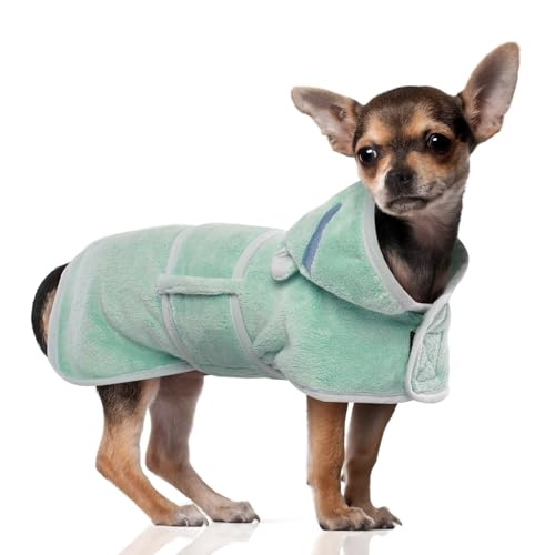 DENTURN Hundebademantel, Hundebademantel für Große Hunde mit Starker Wasseraufnahme, Hunde Bademantel für Kleine Hunde, Hundebademantel Frottee Dog Bathrobe(S,Grün) von DENTRUN