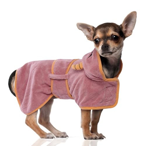 DENTURN Hundebademantel, Hundebademantel für Große Hunde mit Starker Wasseraufnahme, Hunde Bademantel für Kleine Hunde, Hundebademantel Frottee Dog Bathrobe(S,Rosa) von DENTRUN