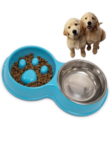 DERDOUT Dual Slow Feeder Hundenapf für Katzen und Hunde - Interaktiver Hundenapf aus Kunststoff | Katzenfutterschüssel Langsam Füttern Hundenapf (Blau) von DERDOUT
