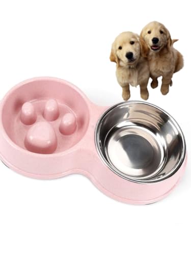 DERDOUT Dual Slow Feeder Hundenapf für Katzen und Hunde - Interaktiver Hundenapf aus Kunststoff | Katzenfutterschüssel Langsam Füttern Hundenapf (Rosa) von DERDOUT