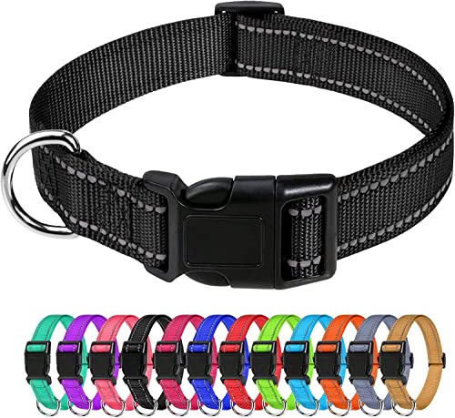 DERDOUT Reflektierendes Nylon-Hundehalsband, Verstellbares klassisches Hundehalsband mit Schnellverschluss-Schnalle für große Hunde, Schwarz, 2,5 cm Breite von DERDOUT