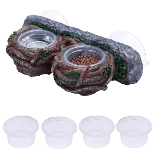 DERNORD Gecko Feeder Ledge Saugnapf Doppelte Rebe Design für Reptilien Futterschale Ideal für Bartdrache Echse Schlange Terrarium Tank Dekor Zubehör beinhaltet 6 Schüsseln für Wasser und Nahrung von DERNORD