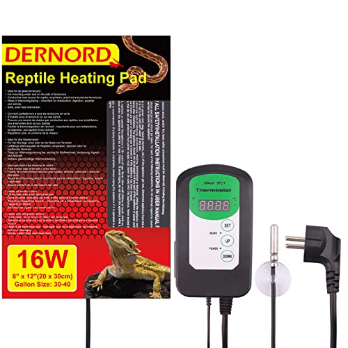 DERNORD Heizmatte mit Thermostat 16W - Reptilien Terrarium Wärmematte mit Temperaturregler Vivarium Heating Mat für Bearded Dragon Schildkröten Gecko Zubehör von DERNORD