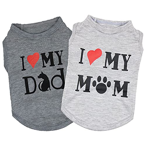 Hunde-Shirt, Kleidung für kleine Jungen und Mädchen, mit Aufschrift "I Love My Dad", Grau, 2 Stück von DERUILA