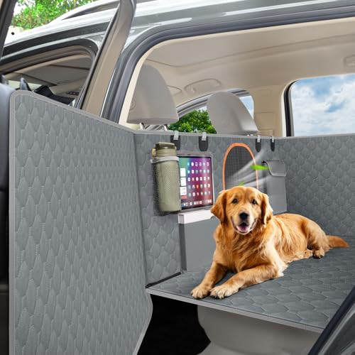 DESELL Hundedecke Auto Rückbank mit Harter Unterseite, Hundesitze für Auto/SUV/LKW, Autoschondecke für Hunde wasserdichte Hundehängematte Kompatibel mit der Installation Eines Kindersitzes-Grau von DESELL