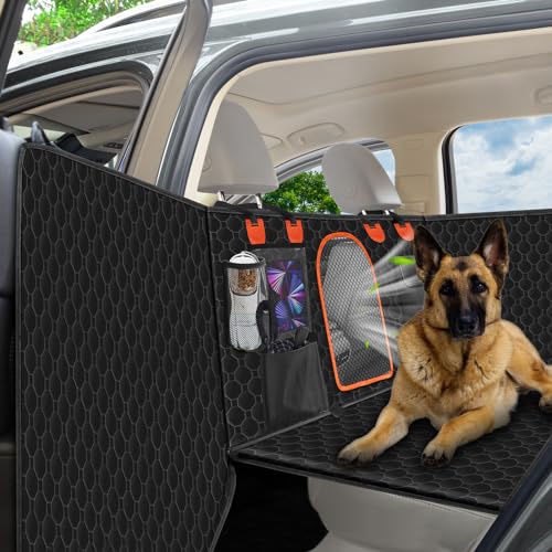 DESELL Hundedecke Auto Rückbank mit Harter Unterseite, Hundesitze für Auto/SUV/LKW, Autoschondecke für Hunde wasserdichte Hundehängematte Kompatibel mit der Installation Eines Kindersitzes-Schwarz von DESELL