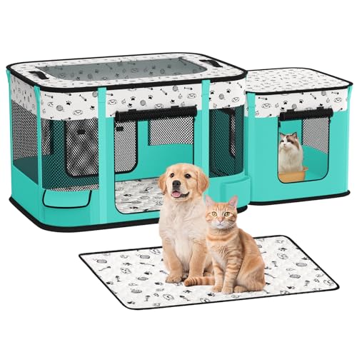 DESELL Laufstall für Katzen, teilbar, für Kätzchen, Welpen, Hunde, Kleintiere, mit Katzentoilette für drinnen und draußen, tragbare Zeltkiste, Zwinger mit waschbarem Urinierpad (127 x 61 x 55,9 cm), von DESELL