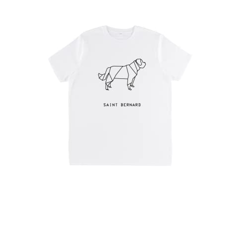 T-Shirt, Unisex, bedruckt, Motiv: Origami Saint Bernhard, San Bernardo Dog, Bio-Baumwolle, vegan, personalisierbar, für Hunde, Dshirt14 Design für Hunde (L, Weiß) von DESIGNEDSHIRT