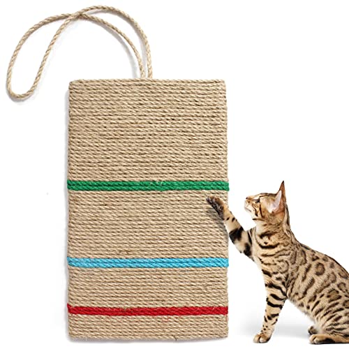 DESIMTION Sisal hängende Kratzmatte,Doppelseitige Katze Kratzer Nicht Rutschen Kratzmatte Teppich, langlebige Sisal Katze Kratzmatte für Indoor-Katze Schleifen Krallen mit hängenden Seil von DESIMTION