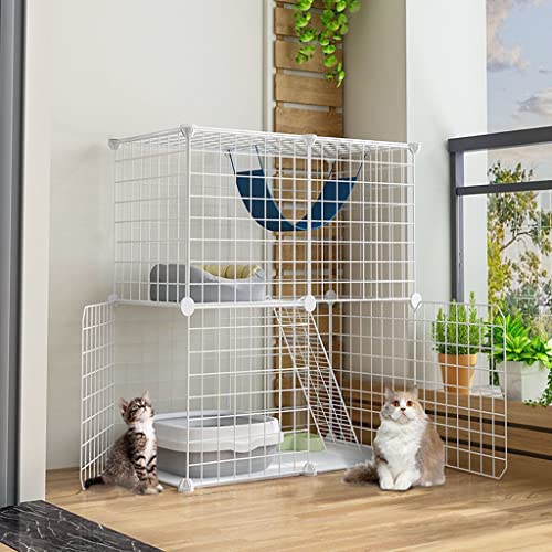 DEUYO Katzenkäfig, groß, DIY-Haustierhaus für den Innenbereich, kleines Tierhaus, Abnehmbarer Katzenkäfig, mehrere, passend für 1–2 Katzen, weiß (Größe: 75 x 39 x 73 cm) Warm as Ever von DEUYO