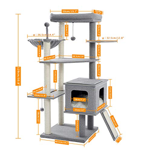 Kratzbaum, luxuriöse Katzenwohnungsmöbel, mehrschichtiger Turm mit Sitzstangen-Hängematten-Haltegriff zum Fangen von Bällen, Komplettpaket, mit Ersatzteilen, geeignet für Katzen zum Spielen und von DEUYO