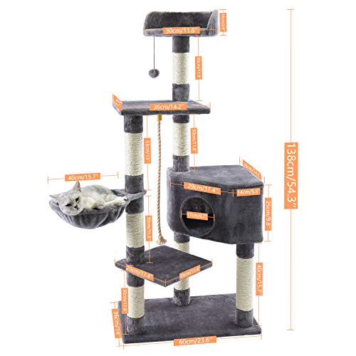 Kratzbaum Haustier-Katzenbaum, mehrstöckiges Katzenhaus, großer Bass, Haltegriff und Hängematte, Katzen-Klettergerüst, Katzenhaus-Möbel, geeignet zum Spielen und Ausruhen für Kätzchen und große von DEUYO