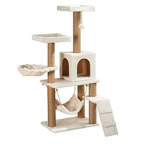 Kratzbaumhäuser Mehrschichtiges Katzenklettergerüst Katzenbaumturm Sisal-Kratzsäule Haustierkatze Katzenwohnung Haushaltsmöbel Katzenspielzeug (Farbe: Blau) (Beige) Warm as Ever von DEUYO