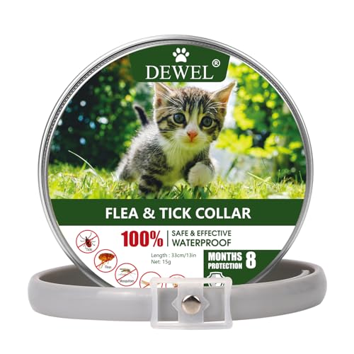 DEWEL 34.5cm Zecken Halsband für Katze, Floh Zecken Kragen Floh-und Zecken Prävention Halsbänder, Verstellbar Wasserdicht Katze Flohhalsband von DEWEL