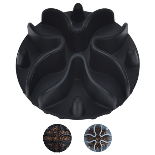 Slow Feeder Hundenäpfe Einsatz, Silikon Hund Slow Feeder Bowl mit starken Saugnäpfen, Perfekt für Edelstahl Glas Keramik Hundenäpfe (Schwarz, Groß) von DEWVIE