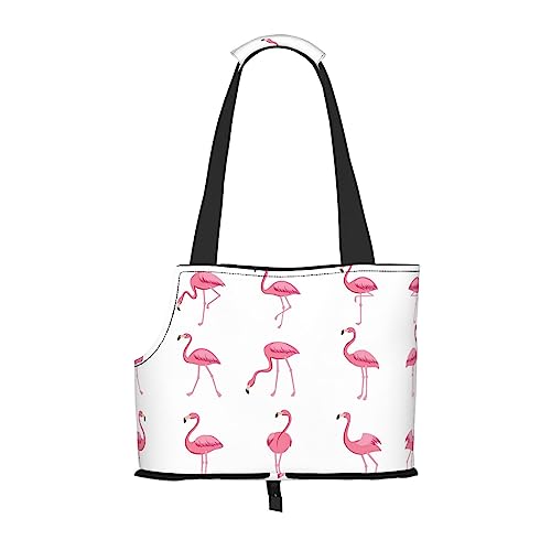 Kleine Hundetragetasche, Flamingos auf weißem Hintergrund, tragbar, für kleine Hunde/Katzen, weiche Seiten, Haustier-Einkaufstasche von DEXNEL