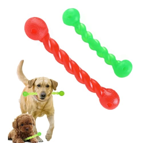 DEXYZZY Zahnen Kauen Spielzeug, Hundespielzeug aus Gummi, Gummispirale Kauknochen, reinigt die Zähne und massiert das Zahnfleisch, Haustier Mundpflege, 2 Pieces, Rot/Grün von DEXYZZY