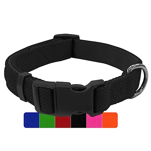 DEY - Premium Hundehalsband Air Mesh | Verstellbar | für Kleine, Mittelgroße u. Große Hunde | viele Farben u. Größen | Halsband Hund Katzen | Hunde-Halsbänder | Welpen-Halsband | Schwarz, M von DEY