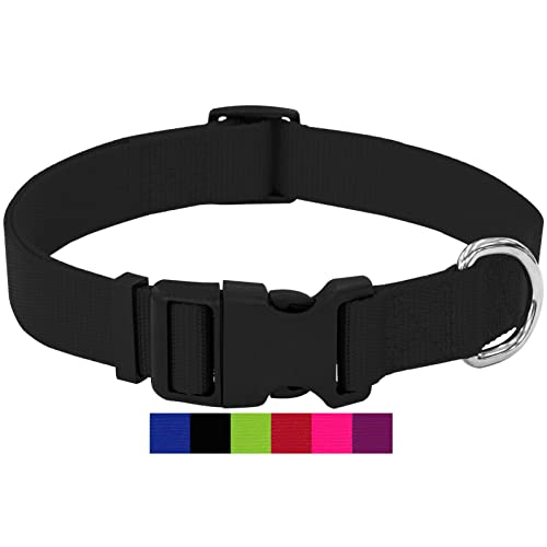 DEY - Premium Hundehalsband Nylon | Verstellbar | für Kleine u. Große Hunde | viele Farben u. Größen | Hund Katze Welpe | Hunde-Halsbänder | Katzen-Halsband | Welpen-Halsband | Schwarz, M von DEY