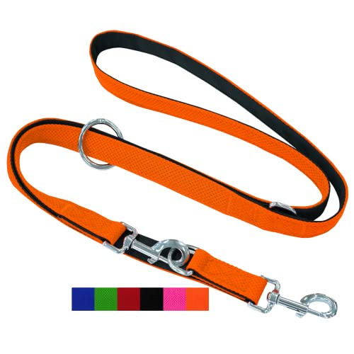 DEY - Premium Hundeleine Air Mesh 2m | 3fach Verstellbar | für Kleine, Mittelgroße u. Große Hunde | viele Farben | Doppelleine Hund Katze | Schleppleine | Führ-Leine | Welpen-Leine | Orange, S von DEY