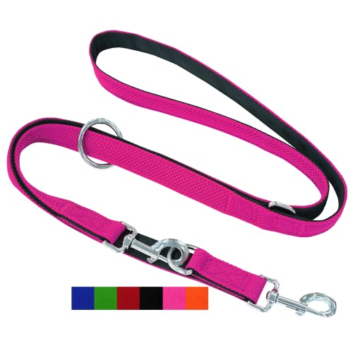 DEY - Premium Hundeleine Air Mesh 2m | 3fach Verstellbar | für Kleine, Mittelgroße u. Große Hunde | viele Farben | Doppelleine Hund Katze | Schleppleine | Führ-Leine | Welpen-Leine | Pink Rosa, S von DEY