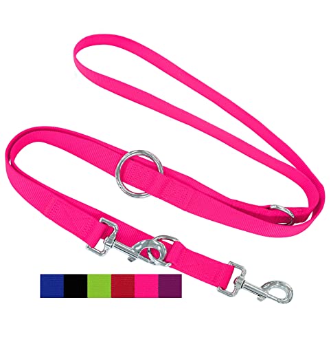 DEY - Premium Hundeleine Nylon 2m | 3fach Verstellbar | für Kleine, Mittelgroße u. Große Hunde | viele Farben |Doppelleine Hund Katze Welpe | Schleppleine |Führ-Leine | Welpenleine | Pink Rosa, M von DEY