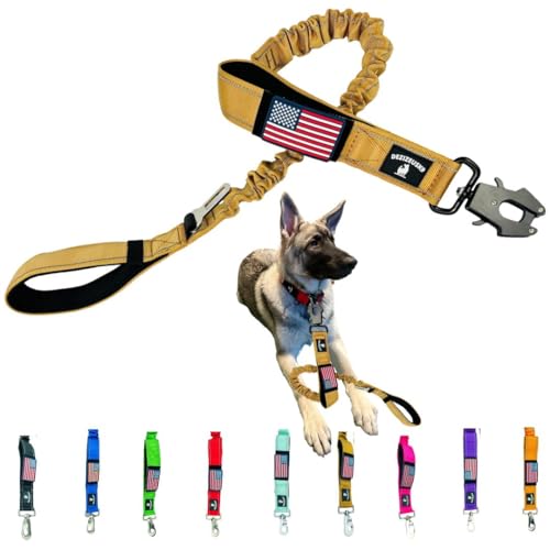 Bungee-Leine für große Hunde, 3,8 cm breit, taktische Hundeleine, große Hundeleine, strapazierfähig, Auto-Sicherheitsgurt-Leine, Bungy reflektierende Hundeleine mit 2 Griffen, Hundetrainingsleine, von DEZIZEUSK9