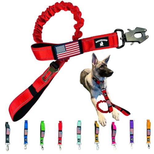 Bungee-Leine für große Hunde, 3,8 cm breit, taktische Hundeleine, große Hundeleine, strapazierfähig, Auto-Sicherheitsgurt-Leine, Bungy reflektierende Hundeleine mit 2 Griffen, Hundetrainingsleine, von DEZIZEUSK9