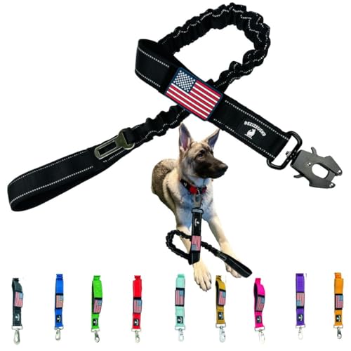 Bungee-Leine für große Hunde, 3,8 cm breit, taktische Hundeleine, große Hundeleine, strapazierfähig, Auto-Sicherheitsgurt-Leine, Bungy reflektierende Hundeleine mit 2 Griffen, Hundetrainingsleine, von DEZIZEUSK9