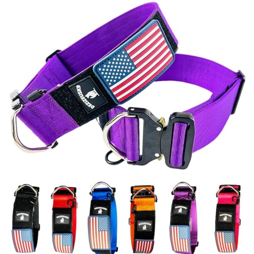 Taktisches Hundehalsband, Nylon, 5,1 cm, für große Hunde, strapazierfähig, Metallschnalle, Namensaufnäher, USA-Flagge, Militär-Stil, K9, Hundehalsbänder für mittelgroße Hunde bis große Hunde zum von DEZIZEUSK9