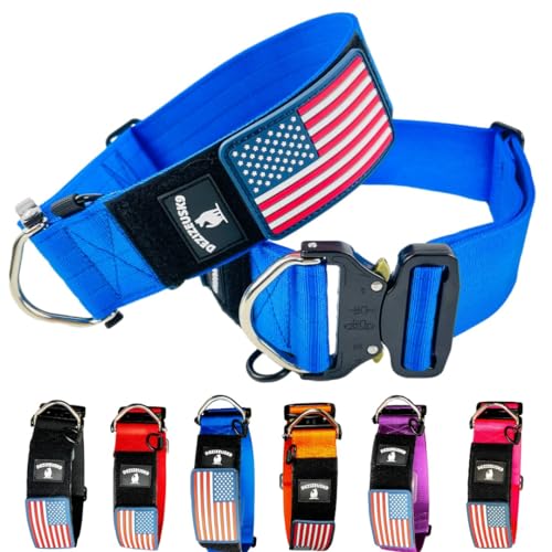 Taktisches Hundehalsband, Nylon, 5,1 cm, für große Hunde, strapazierfähig, Metallschnalle, Namensaufnäher, USA-Flagge, Militär-Stil, K9, Hundehalsbänder für mittelgroße Hunde bis große Hunde zum von DEZIZEUSK9