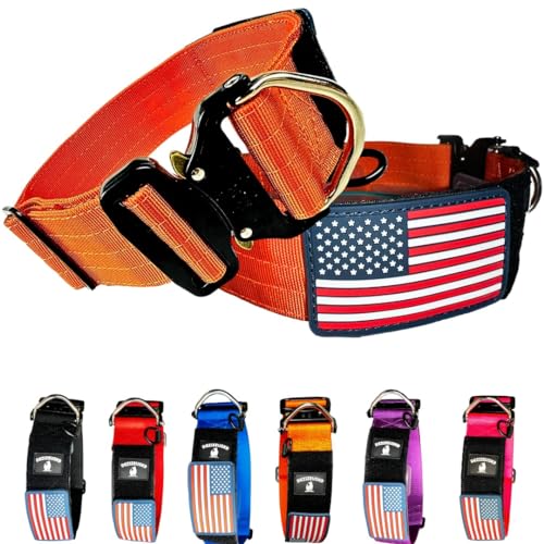 Taktisches Hundehalsband, Nylon, 5,1 cm, für große Hunde, strapazierfähig, Metallschnalle, Namensaufnäher, USA-Flagge, Militär-Stil, K9, Hundehalsbänder für mittelgroße Hunde bis große Hunde zum von DEZIZEUSK9