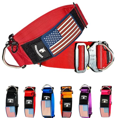 Taktisches Hundehalsband, Nylon, 5,1 cm, für große Hunde, strapazierfähig, Metallschnalle, Namensaufnäher, USA-Flagge, Militär-Stil, K9, Hundehalsbänder für mittelgroße Hunde bis große Hunde zum von DEZIZEUSK9