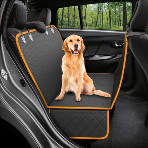 DEZYPZAM Autoschondecke Hund Rücksitz, Wasserdicht, Universal Hundedecke für Auto Rückbank, Hundematte für Auto Van SUV (Orangefarbener Rand) von DEZYPZAM