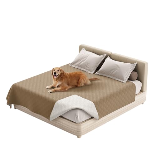 DEZYPZAM wasserdichte Hundedecke, Hundedecke Reversible wasserdichte, Schutzdecke oder Liner, Große Haustierdecken, wasserdichte Gesteppte Hundedecke (82x82 in,Taupe) von DEZYPZAM