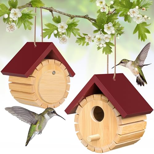 Kolibri-Haus-Set, Kolibri-Häuser für Kolibri, Nisten im Freien, Holz, sprühlackiertes Kolibri-Haus mit Hanfseilen, dekorative Kükenkiste, Zaunnest, hängendes Außenfenster, 2 Stück von DFANG