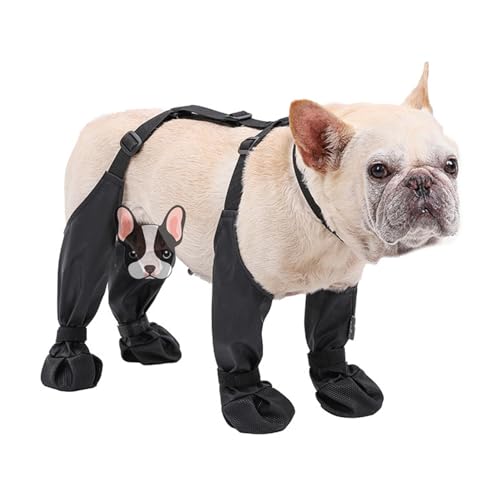 Hundestiefel mit Hosenträgern, verstellbar, rutschfest, verstellbar, wasserdicht, Hundepfotenschutz mit Hilfsgurt für kleine und mittelgroße Hunde, drinnen und draußen, Größe L von DFZHiuat