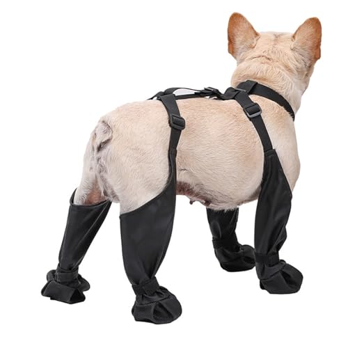 Hundestiefel mit Hosenträgern, verstellbar, rutschfest, verstellbar, wasserdicht, Hundepfotenschutz mit Hilfsgurt für kleine und mittelgroße Hunde, drinnen und draußen, Größe S von DFZHiuat