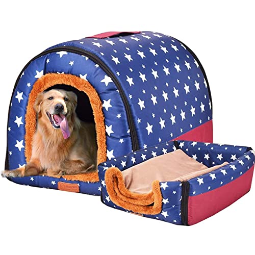 2-in-1-Hundebett, extra großes Jumbo-Hundebett, mittelgroß, faltbares Hundesofakissen, Angstlinderung, Haustierschutz, Hundenest, abnehmbar (2XL 92 x 68 x 72 cm, Haus A) von DG Catiee