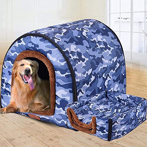 2-in-1-Hundebett, extra großes Jumbo-Hundebett, mittelgroß, faltbares Hundesofakissen, Angstlinderung, Haustierschutz, Hundenest, abnehmbar (2XL 92 x 68 x 72 cm, Haus D) von DG Catiee