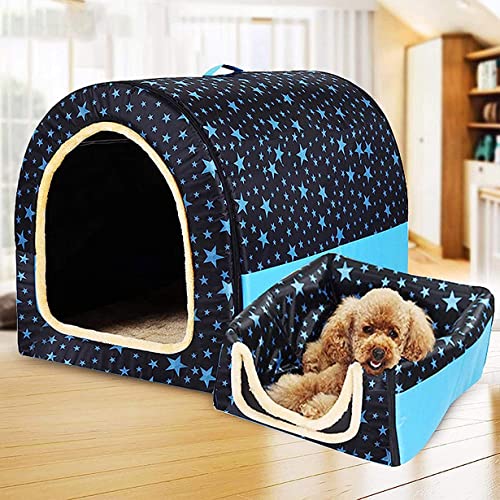 2-in-1-Hundebett, extra großes Jumbo-Hundebett, mittelgroß, faltbares Hundesofakissen, Angstlinderung, Haustierschutz, Hundenest, abnehmbar (XL 70 x 57 x 55 cm, Haus F) von DG Catiee