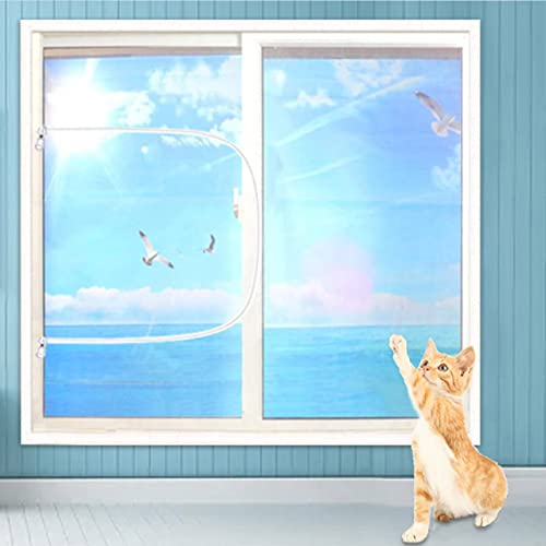 DG Catiee Katzen-Sicherheits-Netz-Fensterschutz, Anti-Mücken-Fliegengitter, Katzen-Balkon-Netz, staubdichter Reißverschluss, selbstklebend, wiederverwendbar, 150 x 150 cm, weißes Netz-E) von DG Catiee